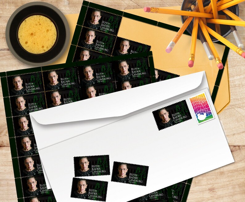 Cinderella, Faux Postage Sheet of 45 gummed and perforated stamps. Ruth Bader Ginsburg Celebrating RGB/'s Life Artistamp