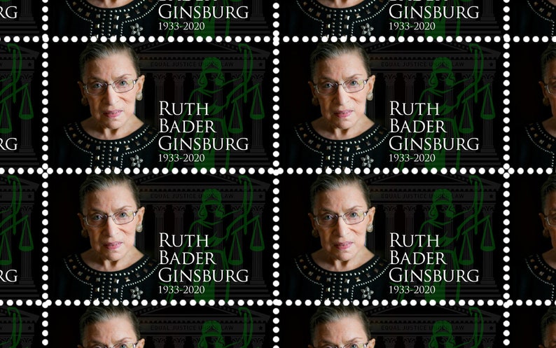 Cinderella, Faux Postage Sheet of 45 gummed and perforated stamps. Ruth Bader Ginsburg Celebrating RGB/'s Life Artistamp