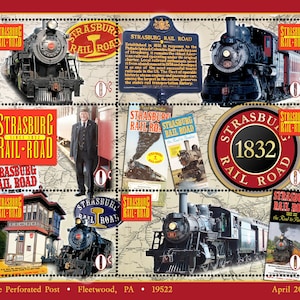 6 gummierte und perforierte Briefmarken im Souvenir-Style, aus der Serie “RailRoad” - Straßburg Eisenbahn.