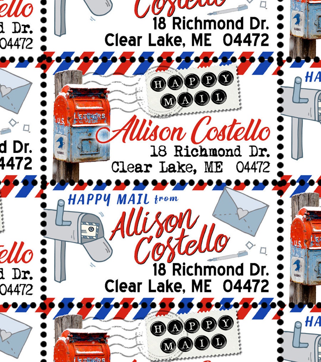Mail Back Label Happy Mail! - Custom Return Address Labels - Gummed and Perforated Like ...