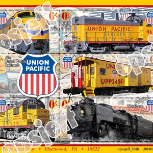 "6 gummierte und perforierte Briefmarken im Souvenir-Style ""Aschenputtel, Faux Porto"" aus der Railzweck-Serie ""Union pazifische Eisenbahn"" (Aschenputtel)."