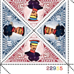 Beatles - Honouring Sgt. Pepper aka Maj-Gen James Babington (Artistamp, Cinderella) Platte 4er Block - Trockengummierte und perforierte Briefmarken.