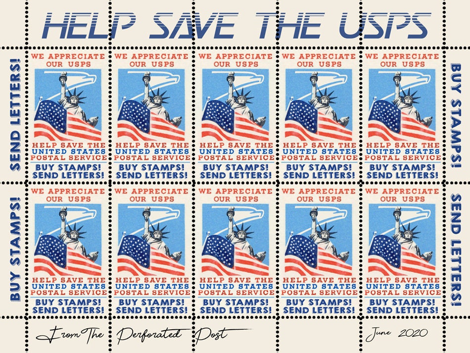 SAVE Our Postal Service 3 Buy Stamps Send Letters Artistamps/seals on  Gummed Paper and Pin-hole Perforated 