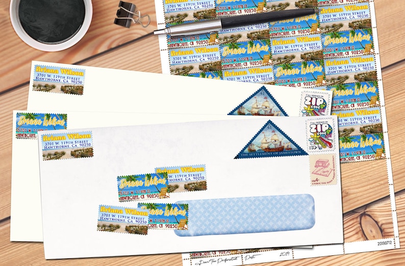 Relaxing Beach Theme! Gummed and Perforated like classic stamps. Custom Return Address Labels