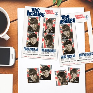 Beatles - Fantasy Parlophone Promo Anzeige - Artistamps(Cinderella, Faux Porto) Souvenir-Bogen mit 4 gummierten, gelochten Briefmarken.
