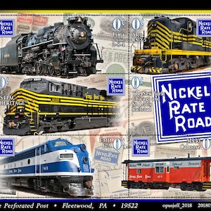 "6 gummierte und perforierte Briefmarken im Souvenir-Style ""Aschenputtel, falsches Porto"", Serie ""RailRoad Series"""