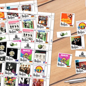 The Beatles - Beliebte und einzigartige weltweite LP-Veröffentlichungen - Artistamps (Cinderella, Faux Postage) Bogen mit 24 trocken gummierten und perforierten Briefmarken.