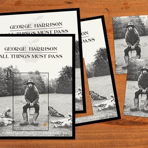 George Harrison - All Things Must Pass - Artistamp(Cinderella, Faux Postage) Souvenir-Sheet Style Set aus 1 gummierten und gelochten Stempel.