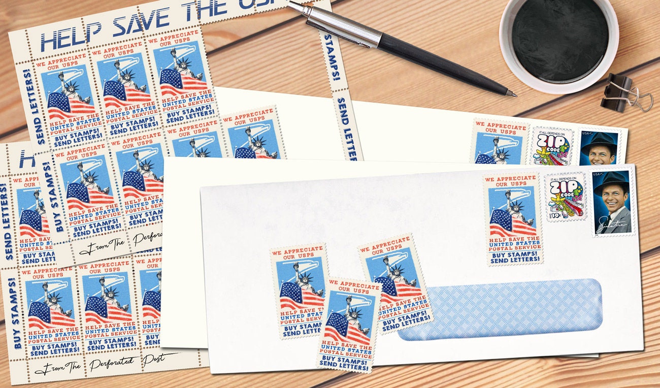 SAVE Our Postal Service 3 Buy Stamps Send Letters Artistamps/seals on  Gummed Paper and Pin-hole Perforated 