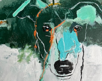 Greyhound Art Print, Abstract GalgoEspanol Mothers Day Gift, Sighthound Birthday Present, Green and Grey Painting, Rescue Dog