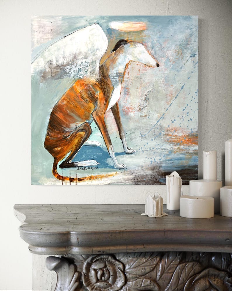 Abstract Angel Greyhound Canvas Print: Brindle Whippet Memorial Wall ...