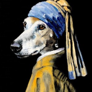 Galgo with a Pearl Earring Canvas Print in Black Float Frame, Greyhound Art Mothers Day Gift, Johannes Vermeer Painting, Whippet Painting image 9