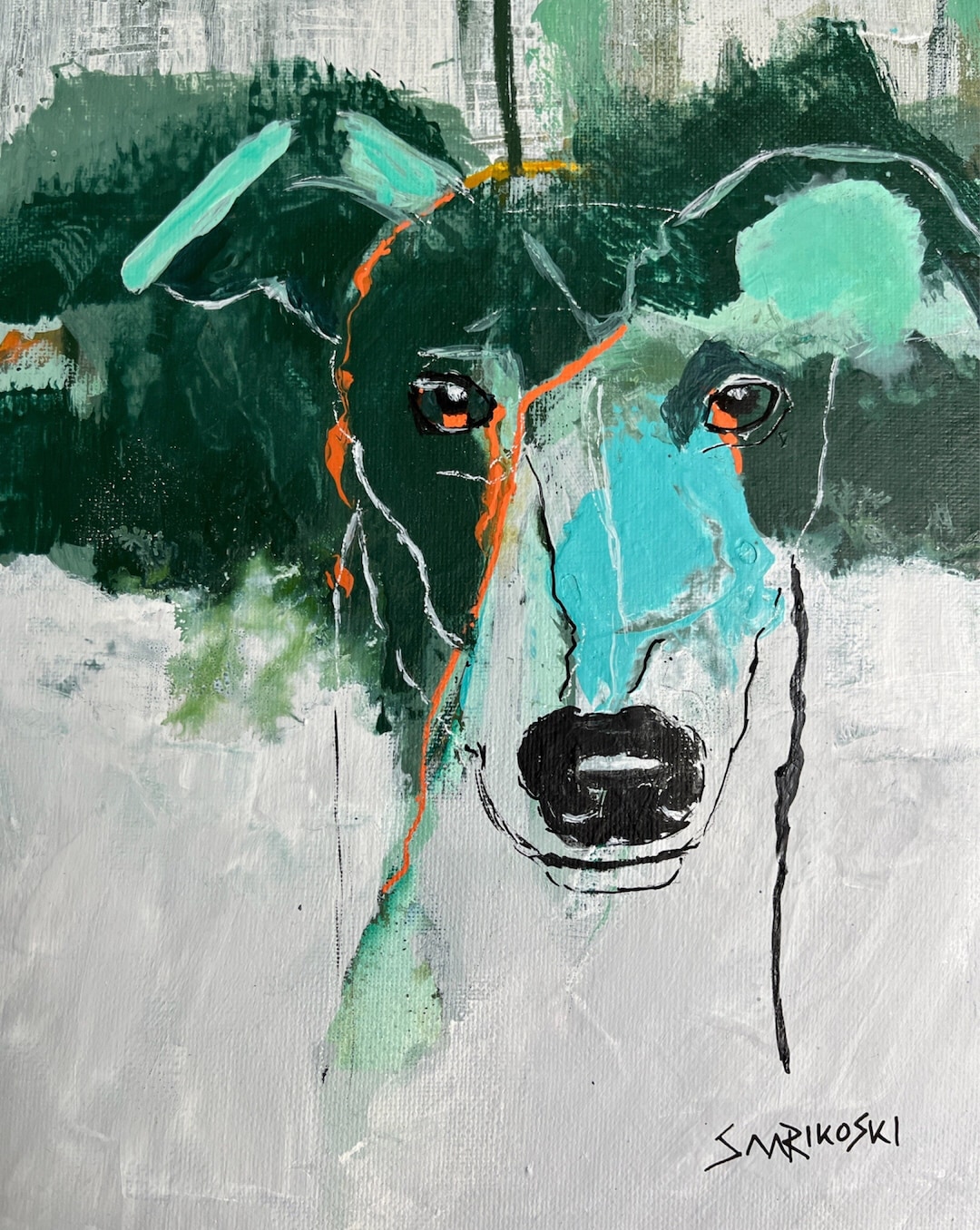 Abstract Greyhound Giclée Art Print, Galgo Espanol Green and Orange ...