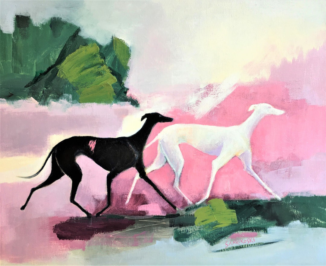 Greyhound Abstract Art Print: Pink & Green Galgo Espanol Home Decor - Etsy