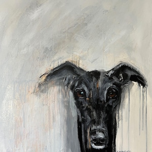 Stampa artistica di un galgo spagnolo nero, regalo per la festa del papà, stampa artistica da parete di un levriero, regalo di compleanno con dipinto di un levriero, decorazione per la casa di un levriero.