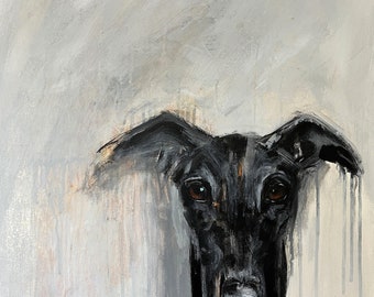 Black Galgo Espanol Art Print, Mothers Day Gift, Greyhound Wall Art, Sighthound Painting Birthday Gift, Whippet Home Decor,