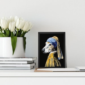 Galgo with a Pearl Earring Canvas Print in Black Float Frame, Greyhound Art Mothers Day Gift, Johannes Vermeer Painting, Whippet Painting image 6