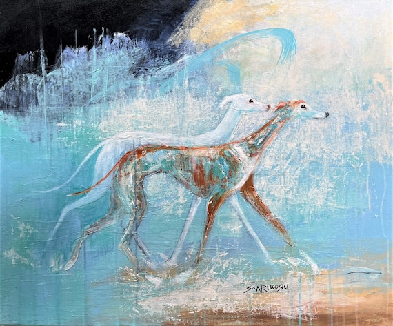 Abstract Greyhound Art Print, Galgo Espanol Birthday Gift, Brindle Whippet Wall Art,