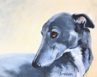 Blue Whippet Fine Art Print, Windhund Muttertagsgeschenk, Galgo Espanol Malerei, Windhund Geburtstagsgeschenk, Home Decor