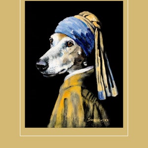 Galgo with a Pearl Earring Canvas Print in Black Float Frame, Greyhound Art Mothers Day Gift, Johannes Vermeer Painting, Whippet Painting image 10