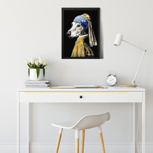 Galgo with a Pearl Earring Canvas Print in Black Float Frame, Greyhound Art Mothers Day Gift, Johannes Vermeer Painting, Whippet Painting image 5