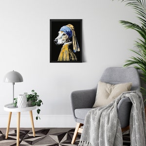 Galgo with a Pearl Earring Canvas Print in Black Float Frame, Greyhound Art Mothers Day Gift, Johannes Vermeer Painting, Whippet Painting image 2