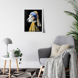 Greyhound With a Pearl Earring Art Print, Galgo Espanol Dog Painting ...