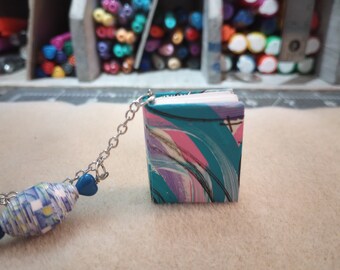 Multi Blue Painted Book Dangle