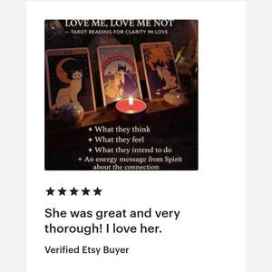 May include: Three tarot cards featuring cat illustrations are displayed behind a lit red tea light candle. The text reads: LOVE ME, LOVE ME NOT - TAROT READING FOR CLARITY IN LOVE, What they think, What they feel, What they intend to do, An energy message.