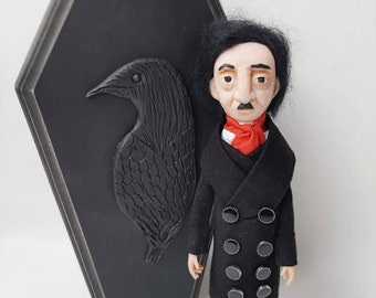 Edgar Allan Poe One of a Kind Handmade Real Wood Coffin Box The Raven Nevermore Gothic Home Decor Handsculpted Artdoll