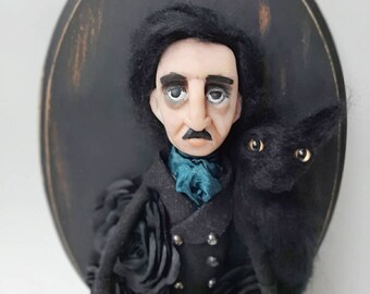 Edgar Allan Poe Ooak Art doll, Gothic Home Decor, Nevermore, The raven
