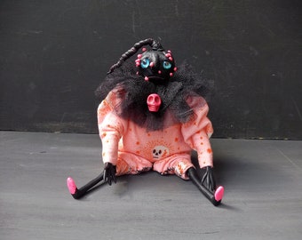 Pumpkin doll, Halloween Decor, Gothic Art, Pastel Goth Decor, Pink Goth, Poseable Art doll, Creepy Cute