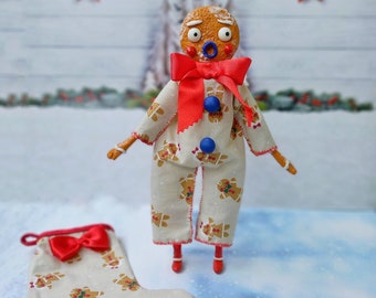 Gingerbread man Poseable Art doll, Christmas Decor, Spooky Christmas