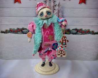 Christmas Snowman doll, Pastel Christmas Decor, Pink Christmas Winter Decor, Candy Christmas