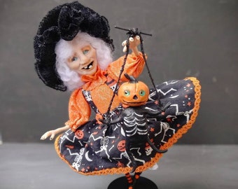 Witch Art doll, Halloween Decor, Vintage Halloween, Witchcraft