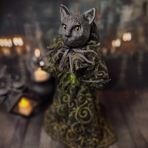 Gothic Black Cat Art Doll – Handmade Cat Figurine | Unique Halloween & Gothic Decor | Spooky Gift for Cat Lovers & Feline Enthusiasts