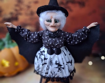 Spooky Halloween Witch Art Doll - Unique Home Decor