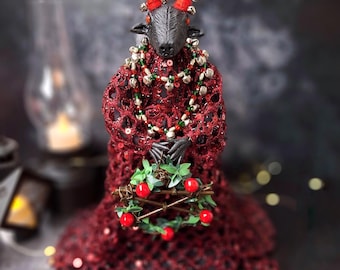 Handmade Yule Goat Art Doll | Winter Holiday Decor
