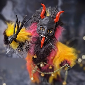 Krampus Art Doll – Gothic Xmas Decor, Creepy Yule Gift, Dark Folklore Holiday