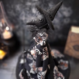 Gothic Raven Witch Sculpture: Handmade Dark Art Halloween Decor