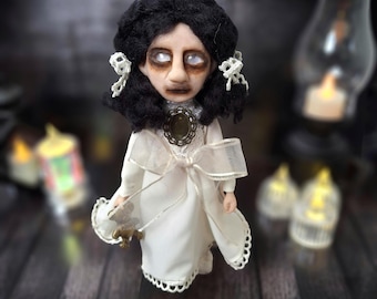 Creepy Ghost Art Doll - Unique Handmade Spooky Decor