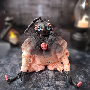 Gothic Pumpkin Head Art Doll | Handmade Spooky Decor