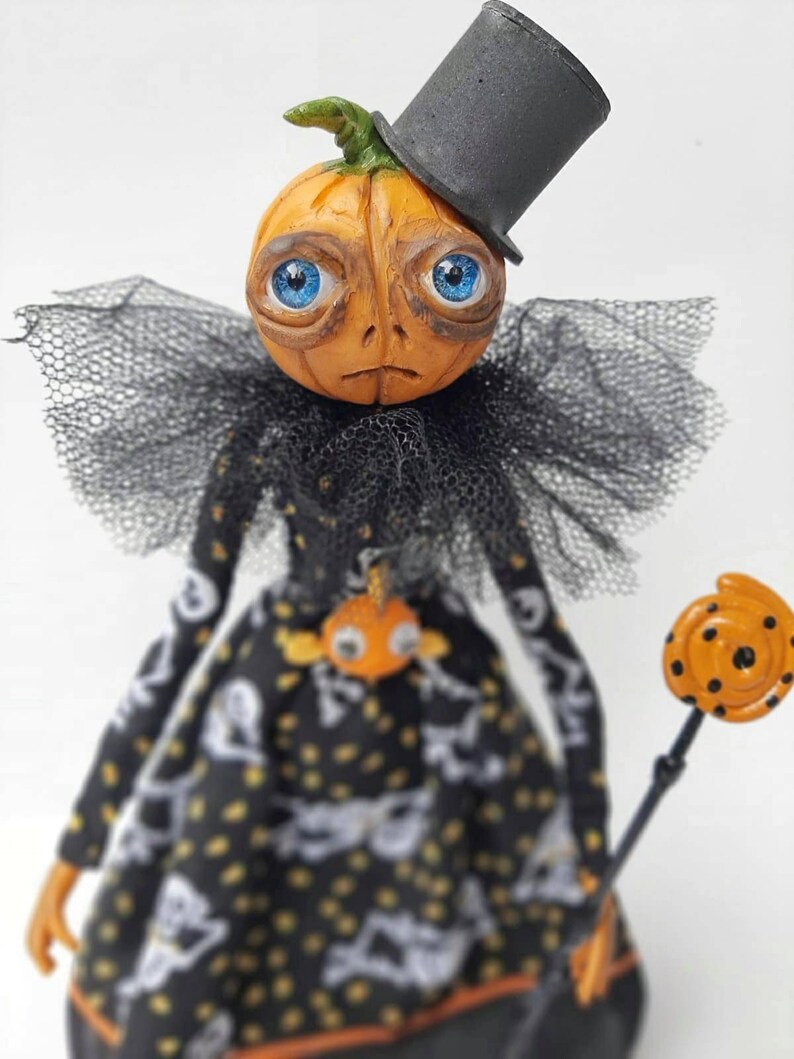 Pumpkin Head Lady In Skeleton Dress Spooky Decor Halloween Etsy