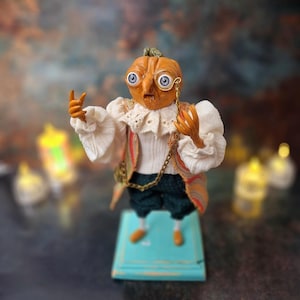 Handmade Halloween Pumpkin Doll – Whimsical OOAK Pumpkin Head Figurine | Fall & Autumn Decor - Gift