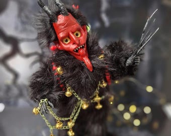 Krampus Art Doll – Gothic Xmas Decor, Creepy Yule Gift, Dark Folklore Holiday