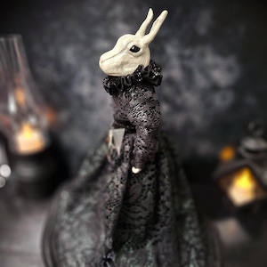 Handcrafted Gothic Rabbit Art Doll: Anthropomorphic Home Decor