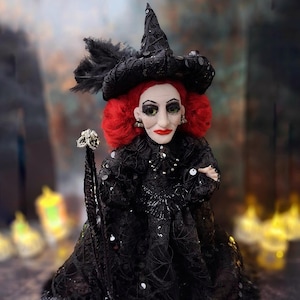 Handcrafted Halloween Witch Art Doll: Eerie Gothic Home Decor