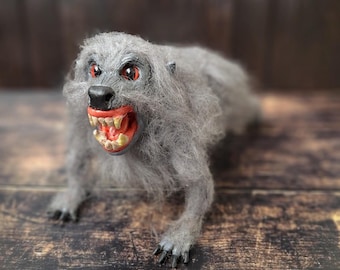 Eerie Werewolf Art Doll – OOAK Gothic Horror Decor, Mythical Lycanthrope Creature, Spooky Fantasy Gift