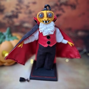 Spooky Vampire Pumpkin Art Doll: Handmade Halloween Decor