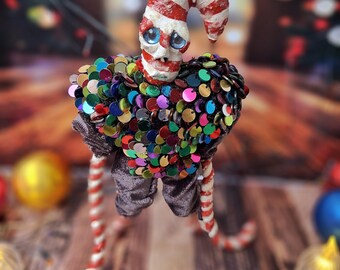 Whimsical Christmas Candy Art Doll - Handmade Holiday Decor